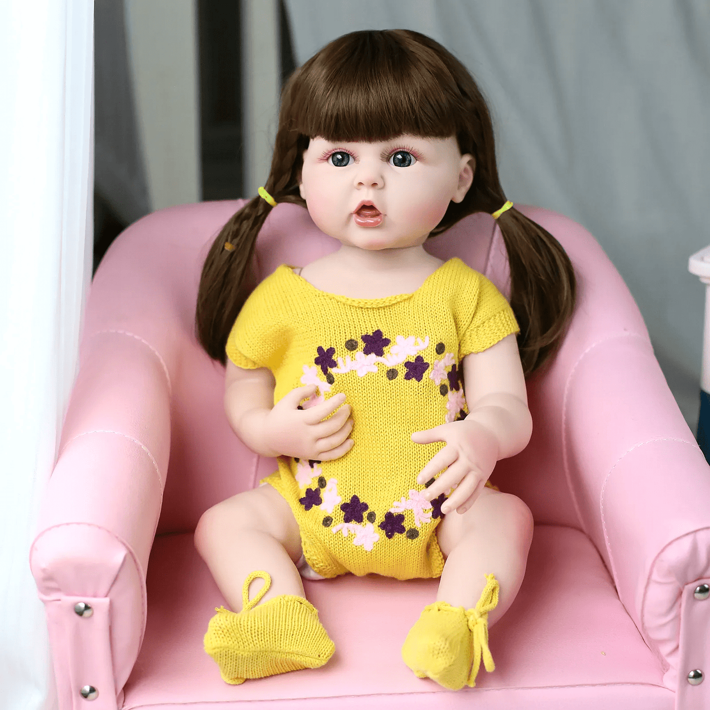 Reborn Baby Girl Dolls, 22 inch/55cm Realistic Full Body Silicone Reborn Toddler Girl Dolls with Yellow Sweater, for Ages 3+