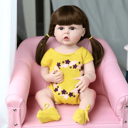 Reborn Baby Girl Dolls, 22 inch/55cm Realistic Full Body Silicone Reborn Toddler Girl Dolls with Yellow Sweater, for Ages 3+