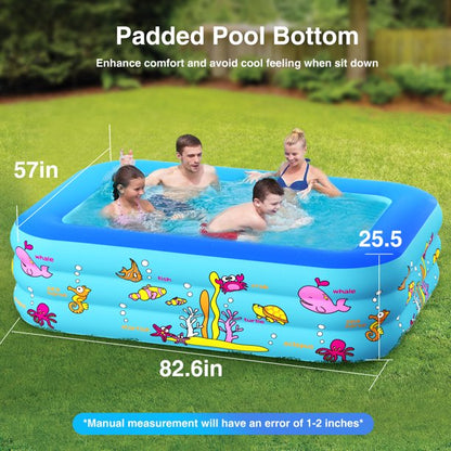 Inflatable Swimming Pool, 87" x 57" x 25" Durable Backyard Blow Up Lounge Pool with Pump, Full-Sized Inflatable Pool for Kids, Adults, Outdoor, Backyard, Summer Water Party,J320