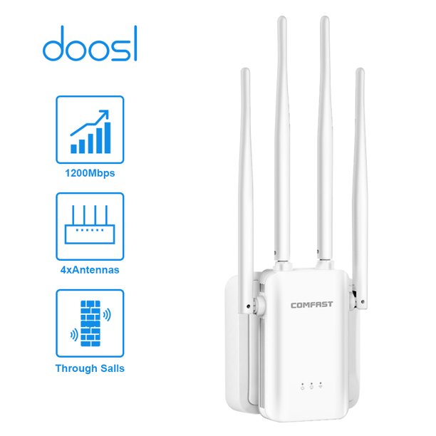 Doosl WiFi Range Extender, Doosl Cover up to 3280sq.ft Signal Booster Repeater with WPS Function, 4 High-Gain Antennas 360掳 Full Coverage Wireless Extender Internet Amplifier for Smart Home Devices