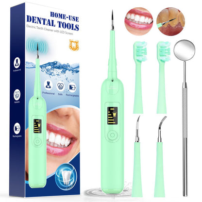 Electric Dental Calculus Remover, Plaque Remover for Teeth Dental Tools, Electric Tartar Remover Tooth Cleaner with 2 Cleaning Heads and 2 Brush Heads (Green)