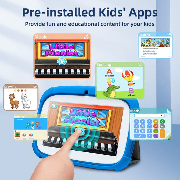 7 inch Kids Tablet, Android 11 Tablet for Kids, 2GB+32GB, WiFi Bluetooth Tablet PC, Toddlers Children Kids Learning Tablet, IPS Screen, Parental Control, Kid-Proof Case, Blue