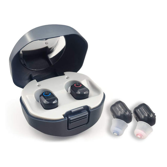 Rechargeable Hearing Aids, Vinmall Completely-in-Canal (CIC) Mini Digital Amplifiers for Seniors & Adults, Blue & Red, Pair