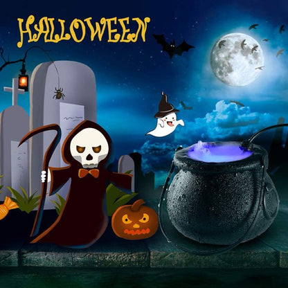 Halloween Witch Cauldron Mist Maker 12 LED Color Changing Fogger Mist Maker Mini Candy Cauldron Decor (Black)