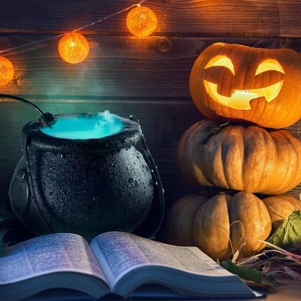 2021 Upgrade Halloween Black Cauldron Mist Maker Fogger, Smoke Fog Machine With 12 Led Color Changing For Halloween Theme Party Or Prom Prop, Halloween Fog Machine, J1