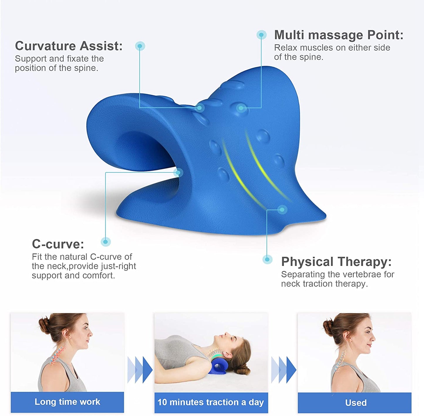 Cervical Traction Device for Neck Shoulder Pain Relief, Neck Stretcher Portable Chiropractic Pillow, Neck Stretcher, Neck Massage Pillow for Neck Shoulder Pain Relief