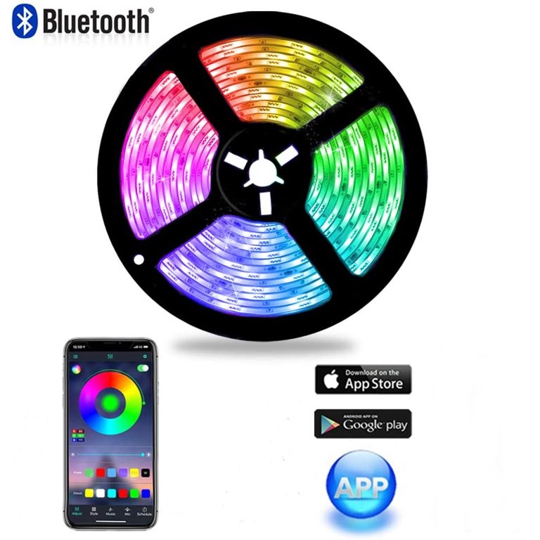 Music Led Strip Lights Powered RGB/Multicolor Strip Light Bluetooth Led Strip APP Controlled Smart Light Strip Waterproof LED TV Backlight Strip, 5050 LED Tape Lights for Room,Kitchen,Bar,Party