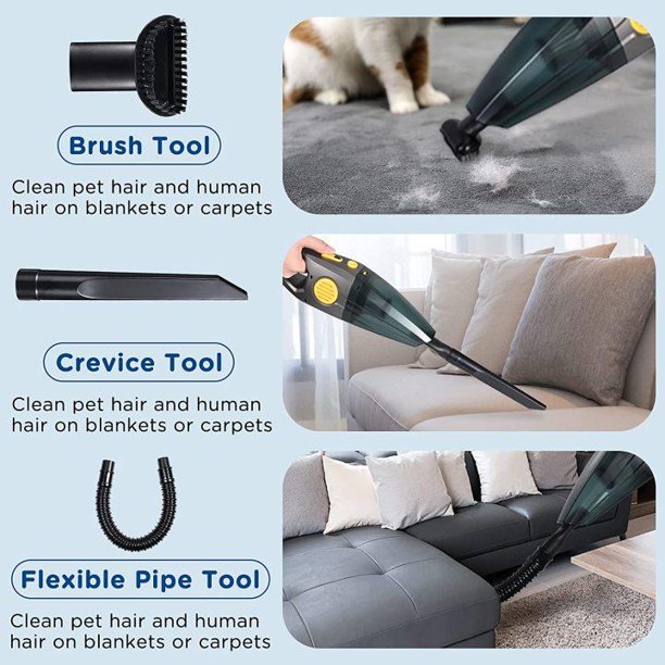 Cordless Car Vacuum Cleaner, 8KPA High Power Wet and Dry Handheld Vacuum Cleaner with Portable Quick Charge and Washable HEPA Filter for Home Car