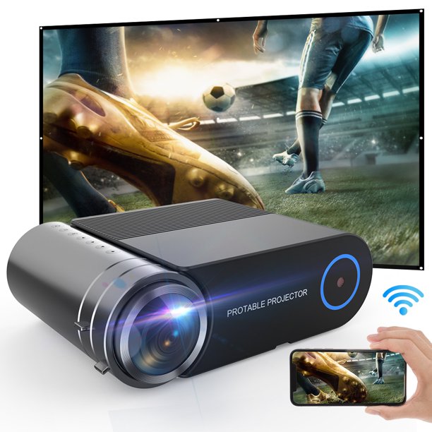 Portable Movie Projector with 120 inch Projector Screen, 1080P HD Wifi Video Projector for Home Outdoor Theater