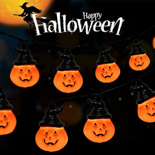 Halloween Pumpkin String Lights, 9.85Ft Pumpkin Orange String Lights with 20 Jack-O-Lantern Lights, Halloween Lanterns String Lights for Indoor Outdoor Party Garden Bedroom Camper Decor