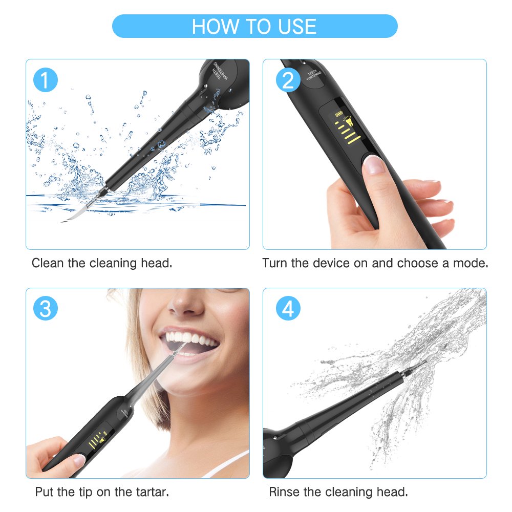 Electric Sonic Dental Calculus Plaque Remover Tools Kit, Tooth Scraper Tartar Removal Cleaner, Teeth Stain Eraser Polisher