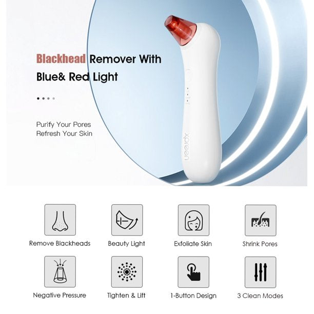 Xpreen Blackhead Remover Pore Vacuum Cleaner,Deep Pore Cleaner Vacuum,Xpreen Blue and Red Light Blackhead Vacuum Whitehead Acne Extractor Tool for Women Men,Face Lifting,3 Suction Levels 4 Probes