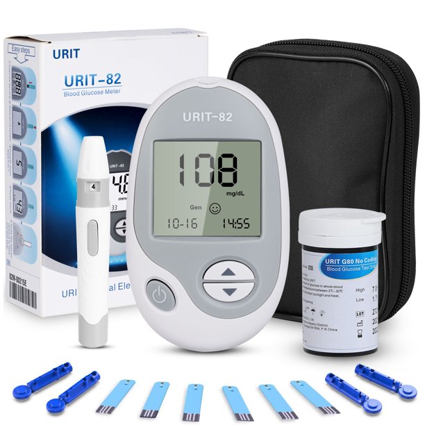 Vinmall Blood Glucose Meter, Home Use Diabetes Testing Monitor Kit with Glucometer Strips, Lancing Device, Carrying Case, No Coding