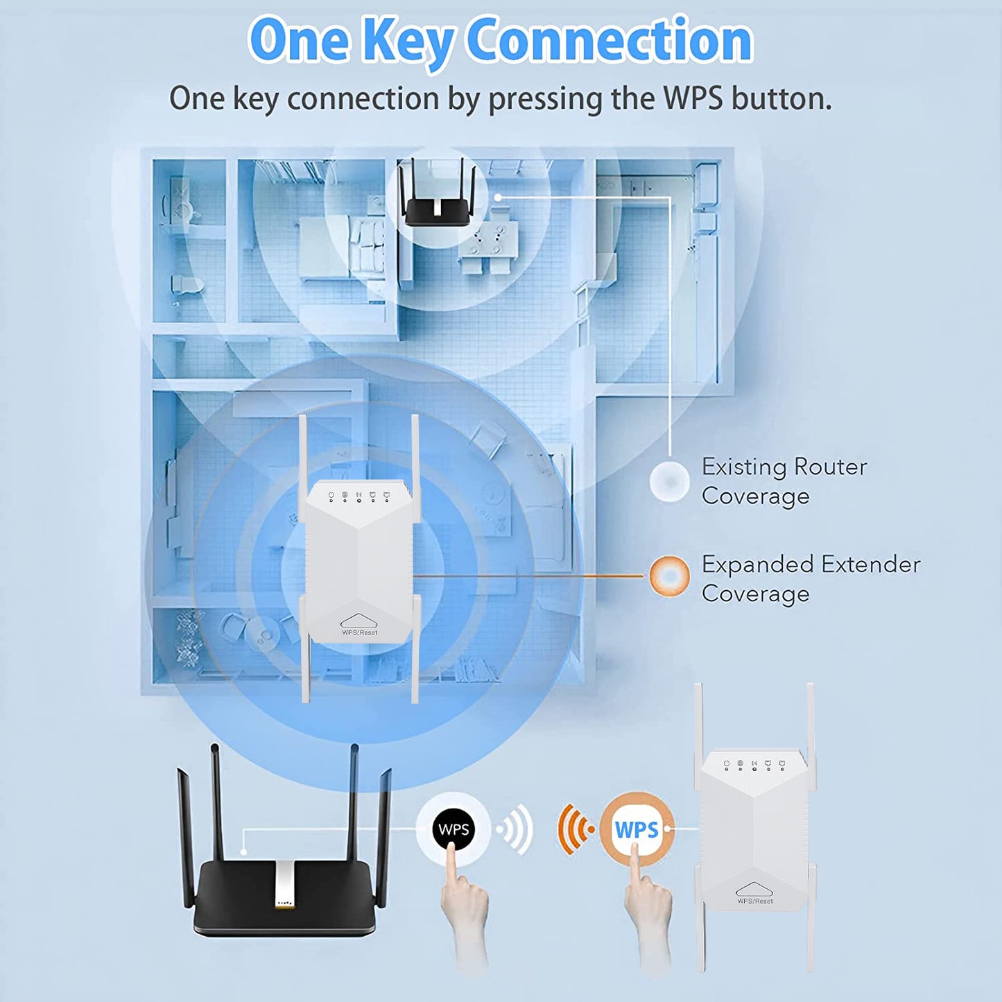 WiFi Extender, Covers up to 1200 Sq.ft and 25 Devices, 1200 Mbps Dual Band 2.4G and 5Ghz WiFi Range Extender, Wireless Signal Booster for Home