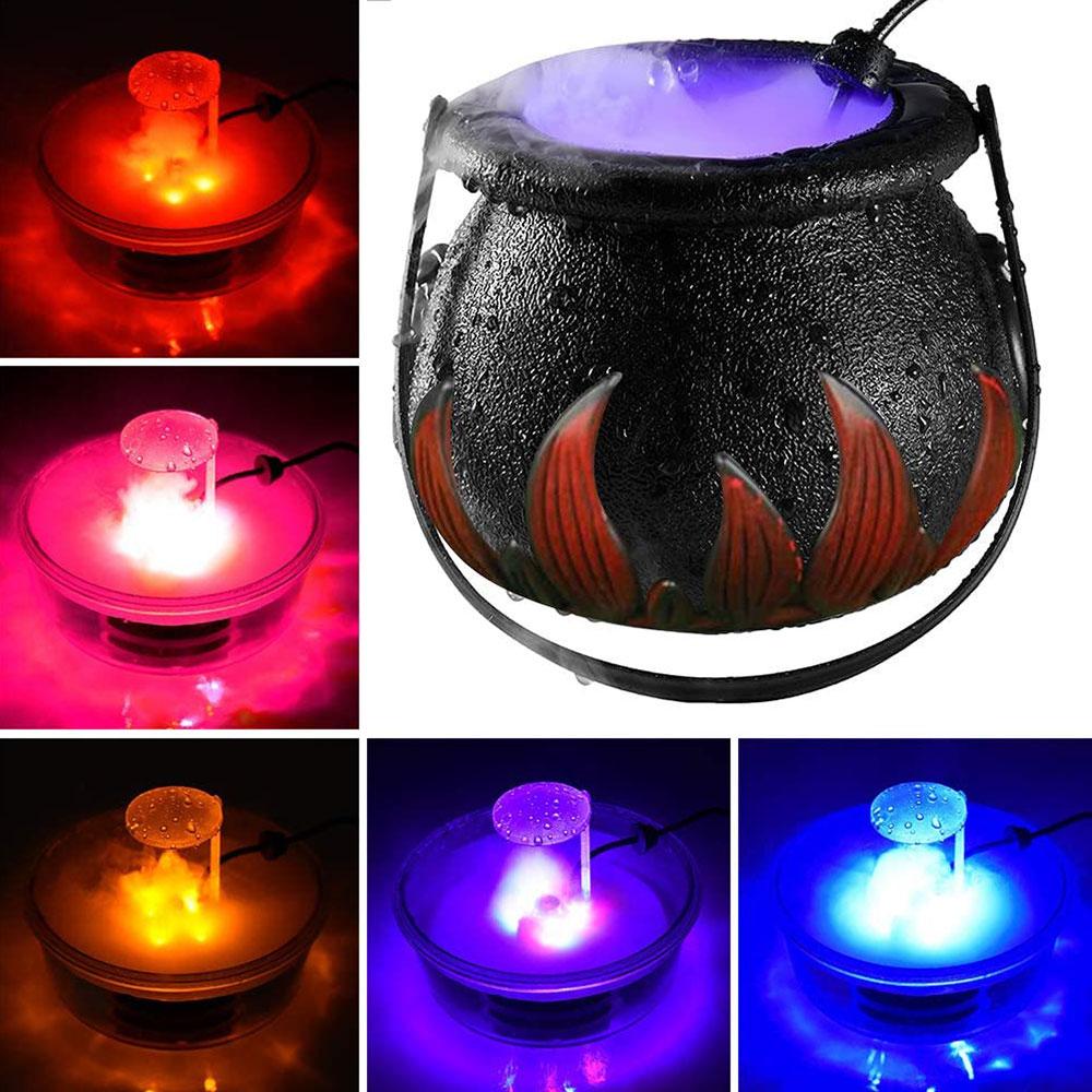 Halloween Black Cauldron Mist Maker Fogger, Smoke Fog Machine with 12 LED Color Changing for Halloween Party