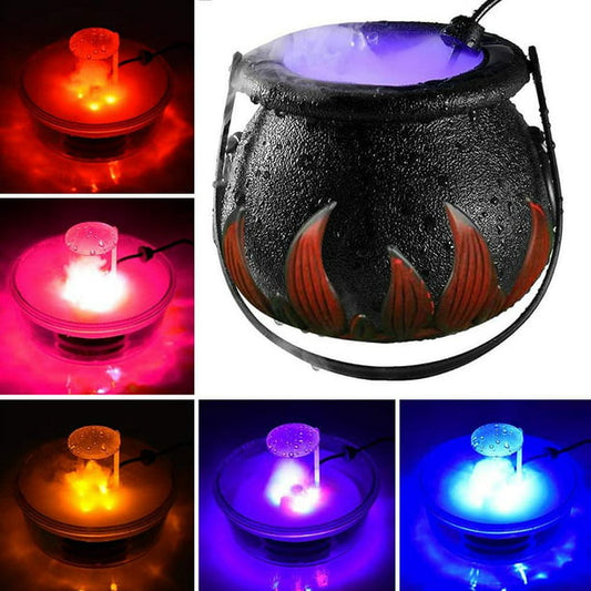 Halloween Black Cauldron Mist Maker Fogger, Smoke Fog Machine with 12 LED Color Changing for Halloween Party