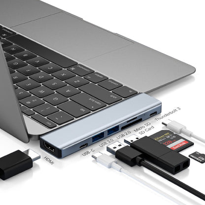 Doosl USB C Hub for MacBook, 7-in-1 Mini Docking Station with Thunderbolt 3 100W PD USB C Port, 4K HDMI, USB C and 2 USB A Data Ports, SD/TF Card Reader, Type C to USB Adapter for Mac Pro/Air, Gray