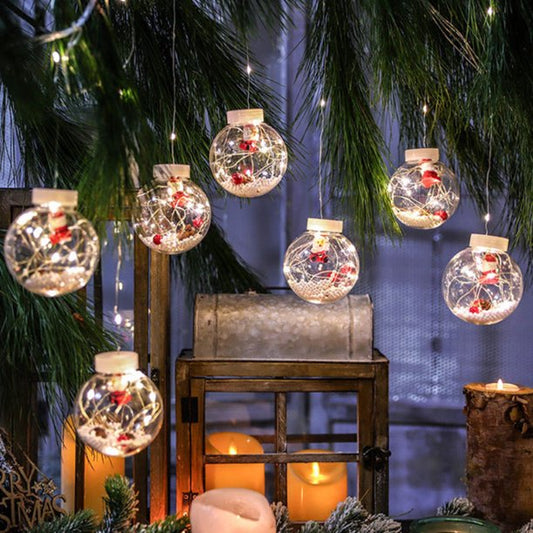 10pcs Christmas Ball LED String Lights, 26 Ft Xmas Wishing Ball Lights with 8 Lighting Modes, Santa Claus Waterproof Curtain Light String for Christmas Outdoor Indoor Holiday Decor