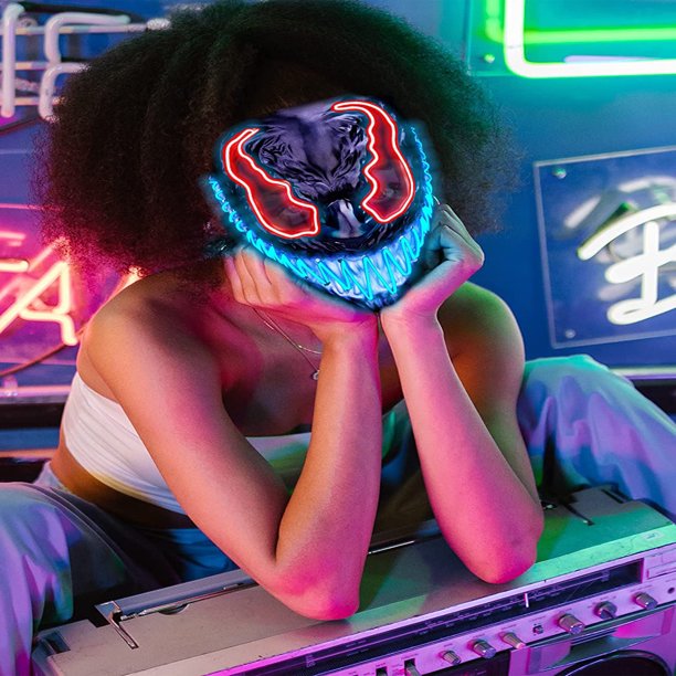 Melliful Halloween Led Mask for Adults Kids, Scary Led Light Up Venom Mask with 3 Lighting Mode EL Wire for Festival Cosplay Costume Parties Carnival for Adults Kids