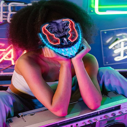 Melliful Halloween Led Mask for Adults Kids, Scary Led Light Up Venom Mask with 3 Lighting Mode EL Wire for Festival Cosplay Costume Parties Carnival for Adults Kids