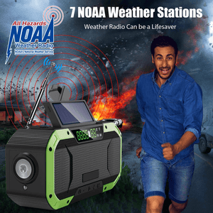 Emergency Weather Radio, 5000mAh Solar Hand Crank Radio, Bluetooth AM FM NOAA Alert Weather Radio, Bluetooth Speakers, Power Bank, Flashlight, SOS Alarm, Compass, Outdoor Camping Hiking Radio