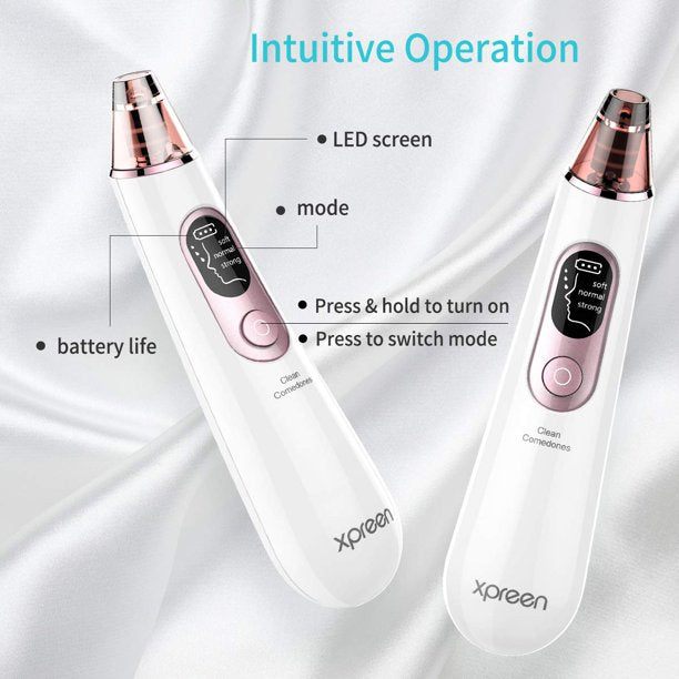 Xpreen Blackhead Remover Vacuum, Facial Pore Sucker, Electric Blackhead Vacuum Cleaners, Whitehead Blackhead Removal Tool for Men and Women, White