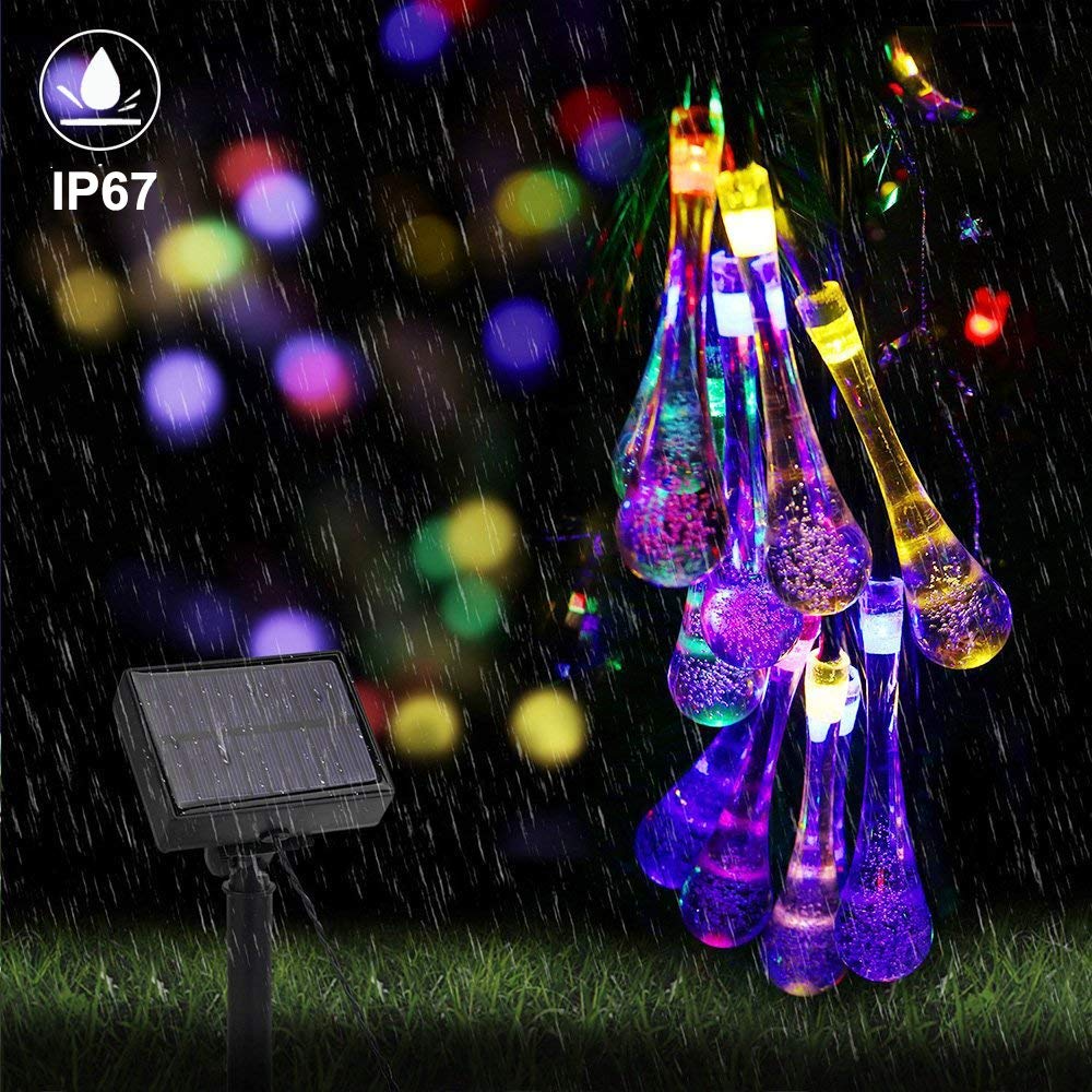 laighter Solar String Lights, 21.4ft 30 Advanced Waterproof Water Drop Mode LED Solar Fairy Lights for Patio, Lawn, Home, Garden, Wedding, Party Decorations