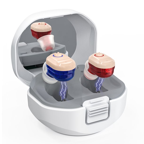 Rechargeable Hearing Aid with Charging Base, Digital Hearing Amplifier with Noise Reduction Enhances Speech Nearly Invisible Assists in Hearing