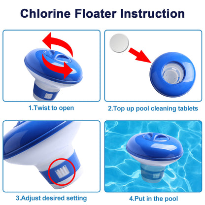 Chlorine Tablets for Swimming Pool with 5 and 1/2" Chlorine Floating Dispenser, 360 Pcs