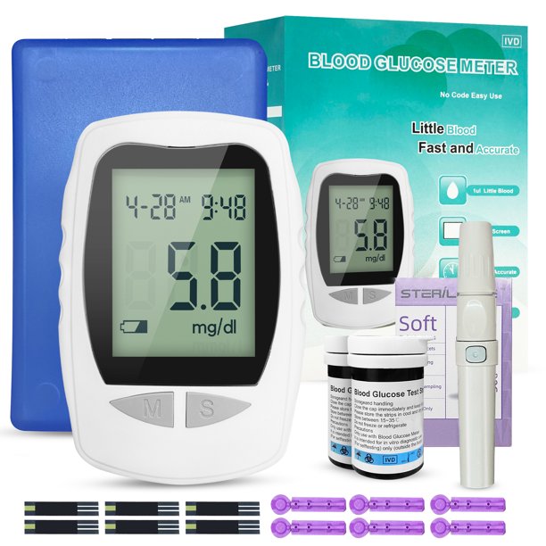 Blood Glucose Monitor Kit,Blood Sugar Test Kit with 100 Glucometer Strips,100 Lancets-White