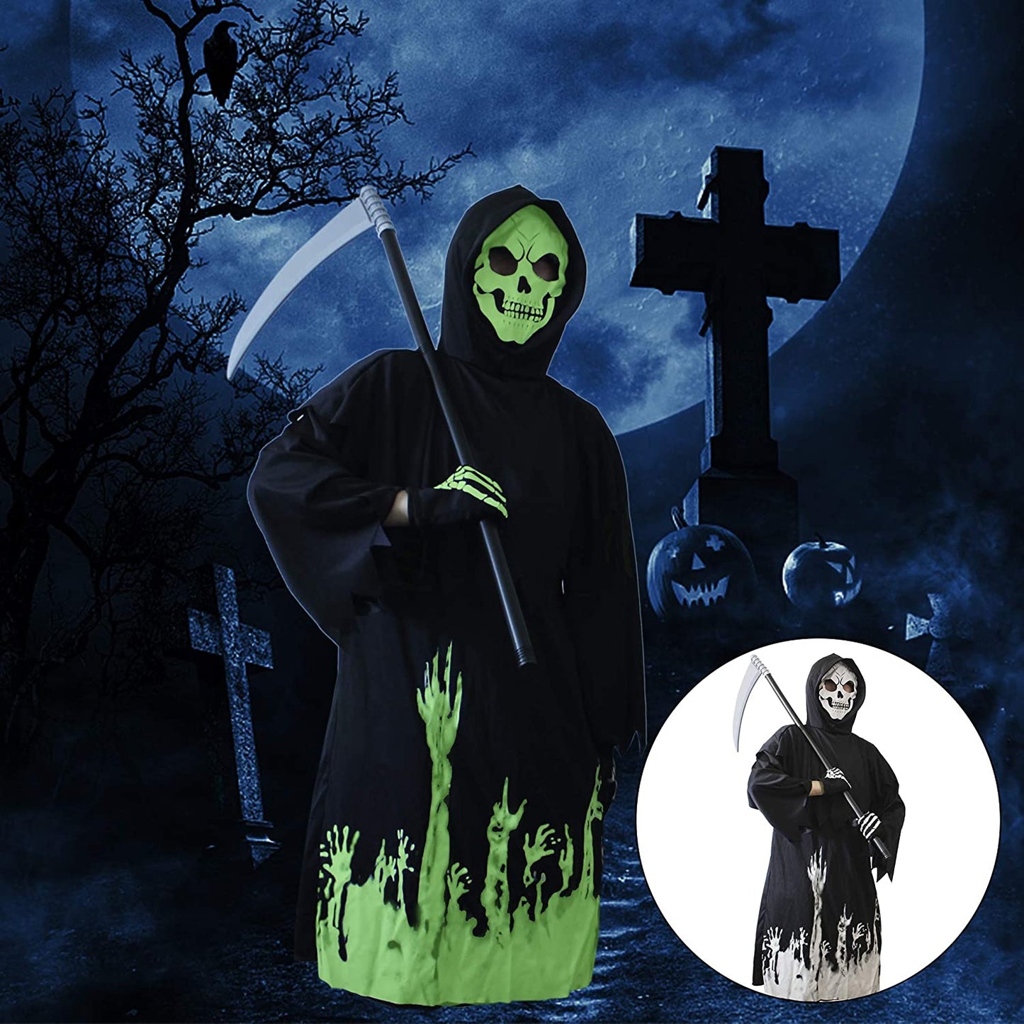 Halloween Kids Costumes, Glow in The Dark Halloween Scary Kids Costume Boys Kids Costumes, 2.85 Ft, Black
