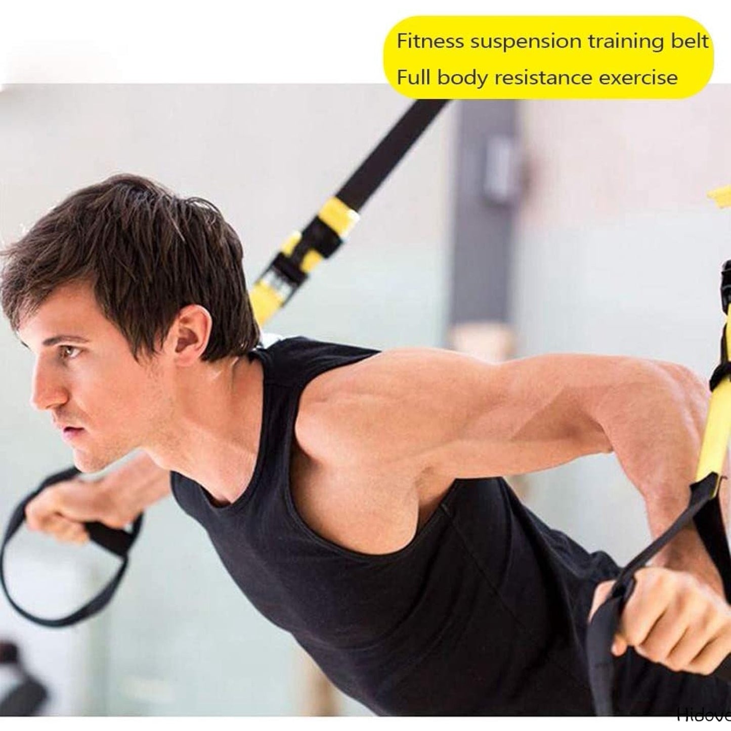 Bodyweight Resistance Trainer Kit, Home Suspension Training Straps, Fitness Resistance Trainer with Resistance Loop Bands, Full Body Workout for Indoor or Outdoor Gym(Yellow)