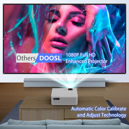DOOSL 5G Wi-Fi Projector, 14000 Lumen Native 1080P HD Portable Movie Projector with Bluetooth & Remote, 120-inch Screen Included, Sync Smartphone, Compatible with TV Stick, PS4, HDMI, VGA, Xbox