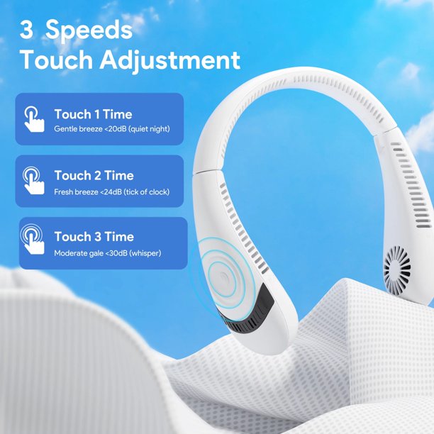 Portable Neck Fan,Folding Personal Neck Fan, 5000 mAh Hands Free Bladeless Mini Fans 3 Speeds Cooling Air Outlet Wearable Neck Fan Suitable for Traveling/Sports/Office (White)