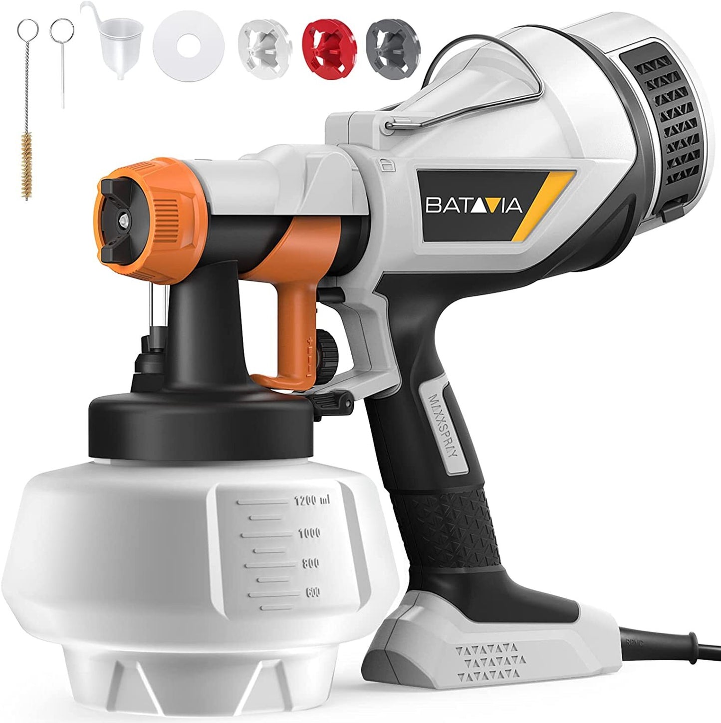 JoRocks Paint Sprayer, HVLP Electric Spray Paint Gun, 1200ML, 4 Nozzles, 3 Patterns, Paint Sprayer for House Painting, Home Interior and Exterior, Furniture, Fence, Walls, Cabinet, Ceiling