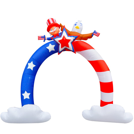 12Ft Patriotic Independence Day 4th of July Inflatable Archway Uncle Sam and Flying Bald Eagle with American Flag Archway Bulit-in LED Blow-up Outdoor Indoor Garden Yard Home Car Holiday Decoration