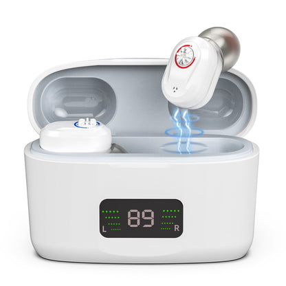 Doosl Hearing Sound Amplifiers for Ears, Power Display, Rechargeable Personal Sound Amplifiers with Portable Charging Case, Noise Cancelling, Volume Adjustable, In-Ear Amplifiers for Seniors, White