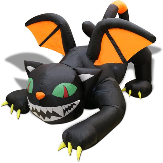 6 FT Halloween Inflatables Outdoor Black Cat with Fangs, Blow Up Yard Decoration Clearance with LED Lights Built-in for Holiday