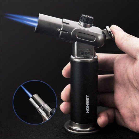 Refillable Butane Torch, Powerful and Adjustable Flame Torch Lighter, Fit All Butane Tanks Blow Torch with Safety Lock for Kitchen Desserts,BBQ and Baking (Butane Gas Not Included)