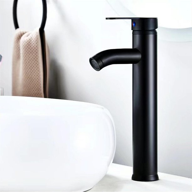 Beenate Bathroom Faucet, Black Cold & Hot Water Tap Bathroom Vessel Sink Basin Faucet Single Handle One Hole Deck Mount Faucet