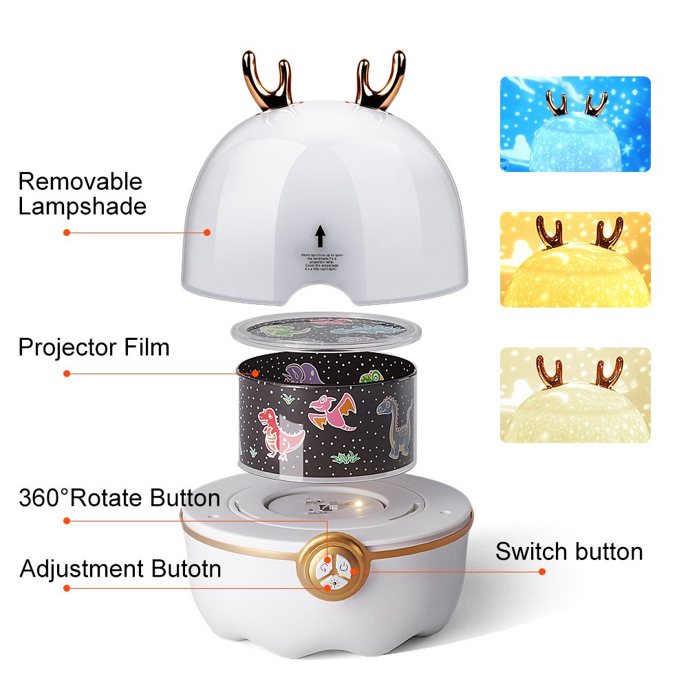 Star Projector Night Light for Kids, LED Galaxy Projector Lamp with 12 Sets Films Projector, Projector Light for Baby Bedroom, 360° Rotating
