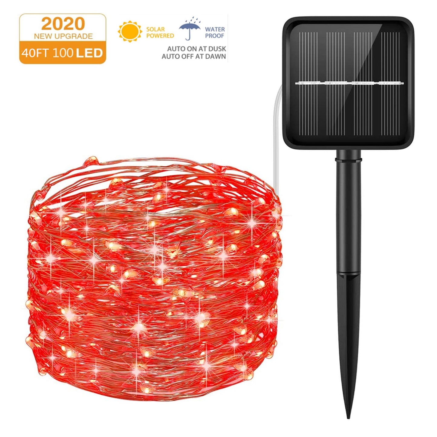 Outdoor Solar String Lights, 40ft 100 LED 8 Lighting Modes Copper Wire Solar Decorative Lights, Waterproof Solar Fairy Lights for Garden, Wedding, Patio, Bedroom, Party, Bushes, Trees and Christmas