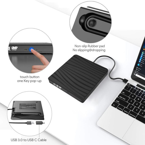 Ifanze External DVD Drive,Portable Mobile External Drives DVD-RW Writer/Burner/Rewriter ROM Drive, Perfect for Mac OS/Win7/Win8/Win10/Vista PC Desktop lapto P