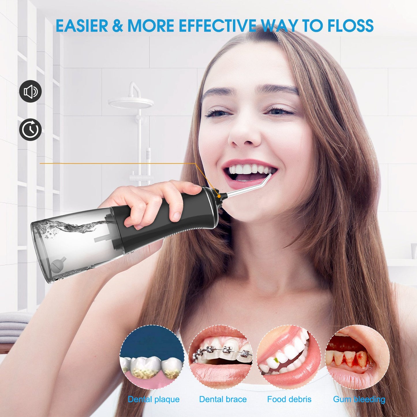 Water Flosser Teeth Cleaner, iFanze Cordless Dental Oral Irrigator - Portable Water Pick with 5 Modes, 7 Tips & Dental Floss - Power Dental Flosser for Home, Travel & Office Use