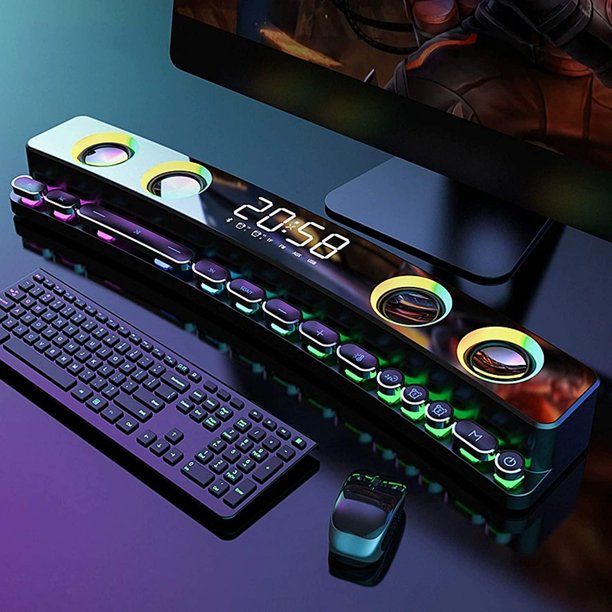 Doosl Gaming Computer Speaker, 3600mA Dual Powerful 12W with Colorful RGB Light, Wireless Bluetooth 5.0 or 3.5mm Aux-in Connection, HIFI Stereo Audio Computer Sound Bar for Desktop