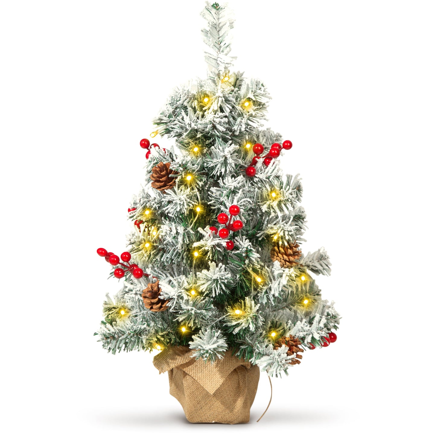 Mini Decorated Christmas Trees, 20in Tabletop Christmas Trees with LED Lights, Christmas Tree Star Topper, Ornaments. Xmas Decorations Festival Home Party Ornaments