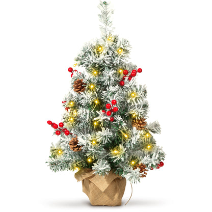 Mini Decorated Christmas Trees, 20in Tabletop Christmas Trees with LED Lights, Christmas Tree Star Topper, Ornaments. Xmas Decorations Festival Home Party Ornaments