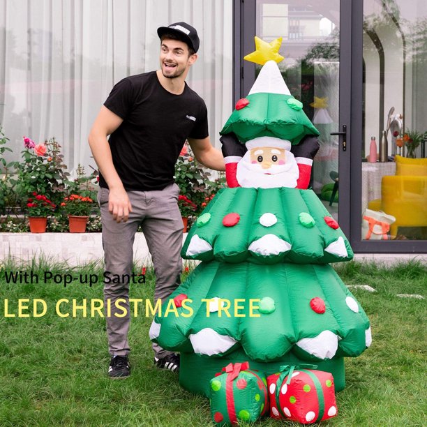 6ft Inflatable Christmas Tree, Christmas Inflatables Tree with Pop up Santa and 2 Gift Boxes LED Lights Star Treetop for Indoor Outdoor Yard Garden Christmas Decorations
