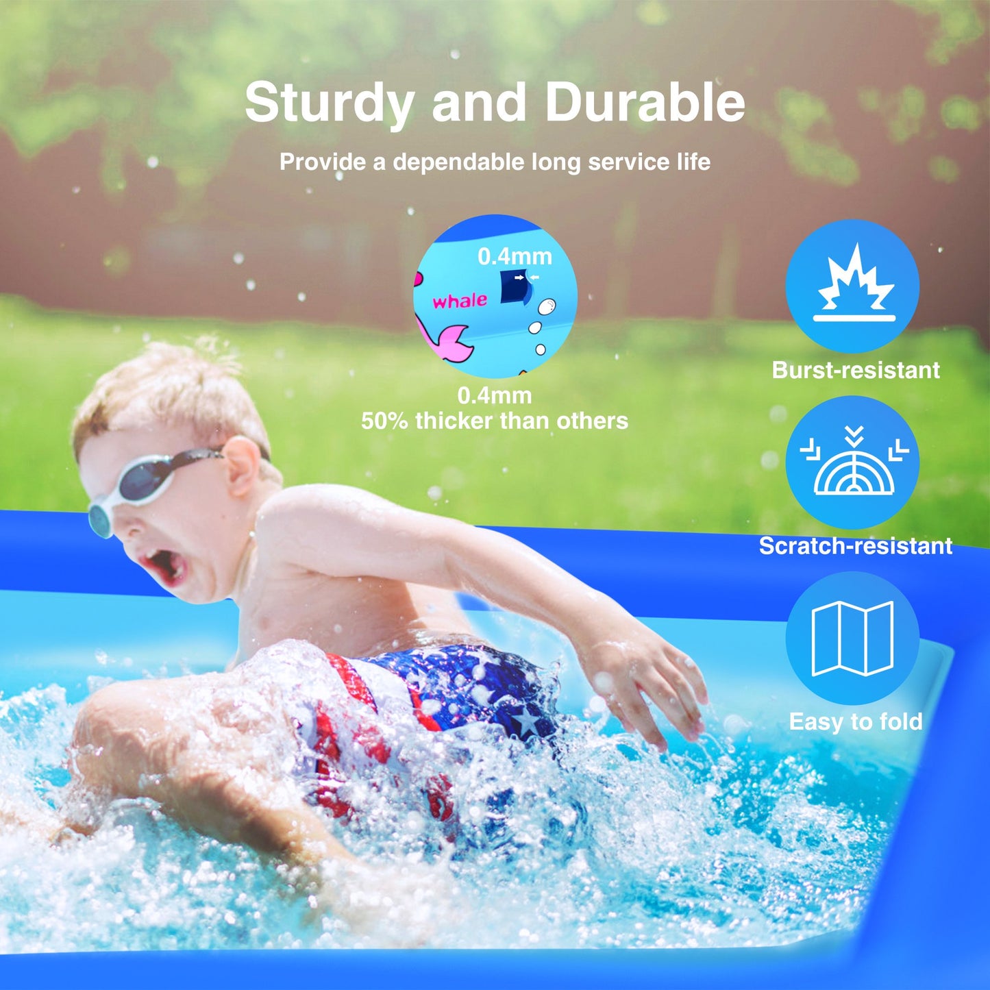 JoRocks 83" x 57" x 25" Inflatable Swimming Pool, 3 Individual Air Chambers, 2.17" Thickened PVC, Full-Sized Family Pools for Kids and Adults, Air Pump Included