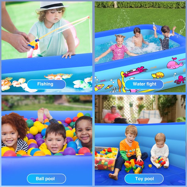 Inflatable Swimming Pool, 87" x 57" x 25" Durable Backyard Blow Up Lounge Pool with Pump, Full-Sized Inflatable Pool for Kids, Adults, Outdoor, Backyard, Summer Water Party,J320